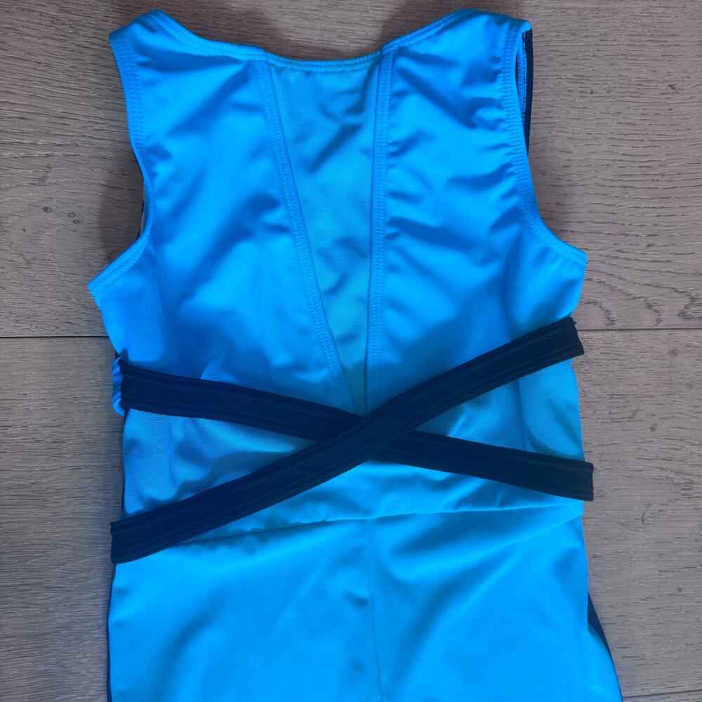Weissman Dance Turquoise & Black mesh panel bodycon one piece catsuit 12/14 - Picture 12 of 12